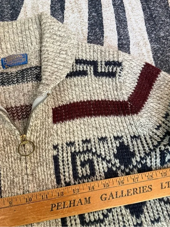 Vtg 70s Pendleton High Grade Western Wear Wool Cowichan Lebowski Dude Sweater M - Picture 5 of 5